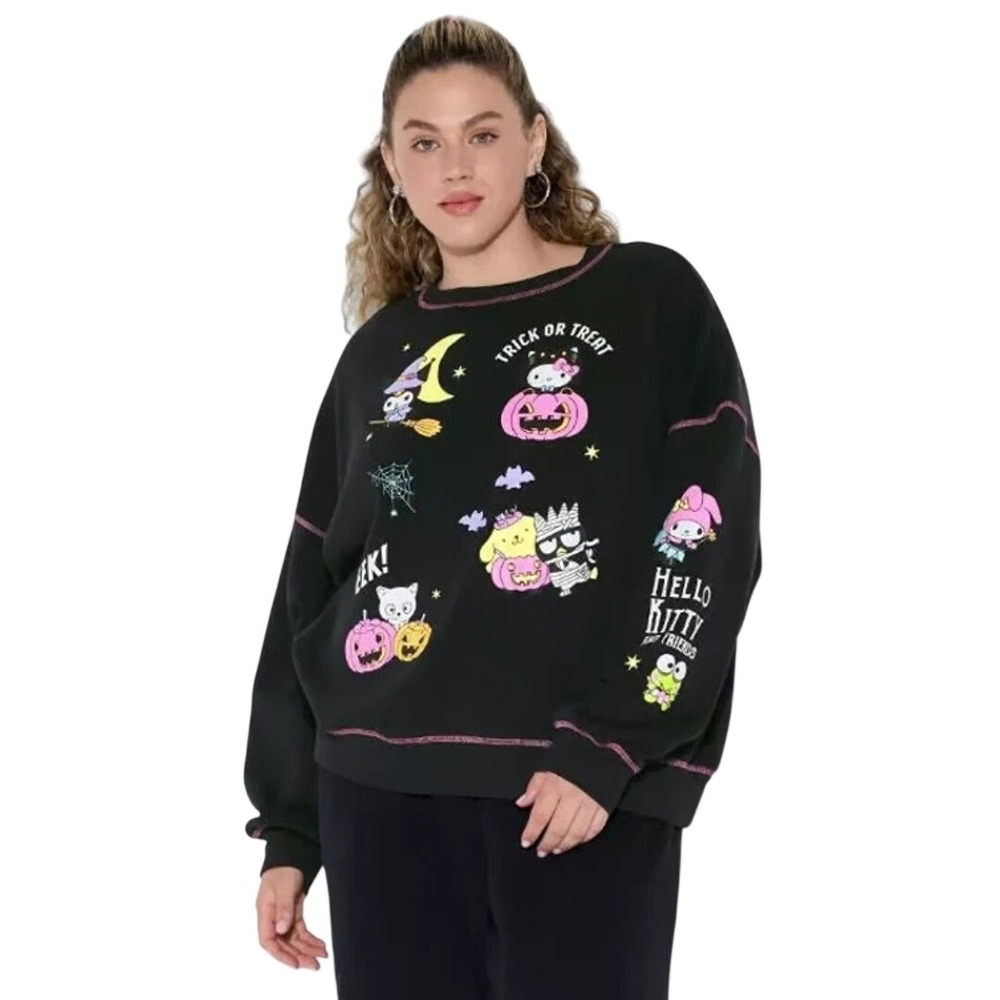 Sanrio Women's Black Halloween Glow In The Dark Graphic Sweatshirt‎ Size XXL